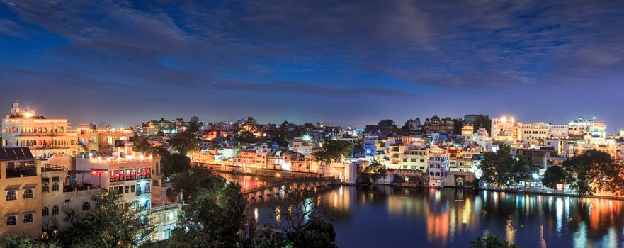 Udaipur at night. Udaipur, Rajasthan, India, Asia