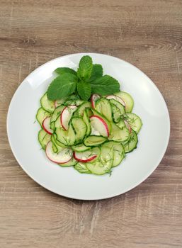 Salad cucumber with radish, dill and mint