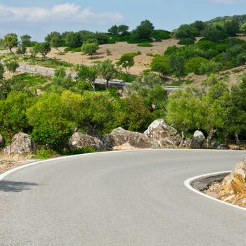 Winding Asphalt Road in the Mountains, Spain