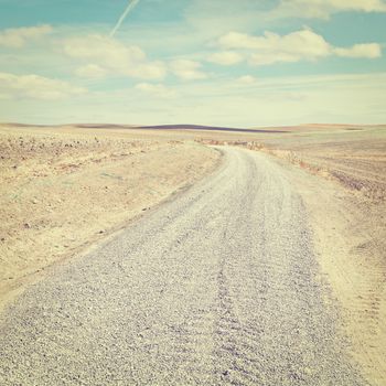 Gravel Road between Plowed Fields in Spain, Instagram Effect