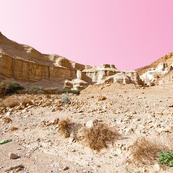 Rocky Hills of the Negev Desert in Israel, Sunset