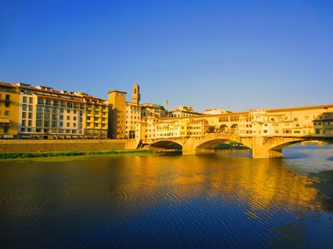  River Arno and Ponte Vecchio in Florence, Italy                              