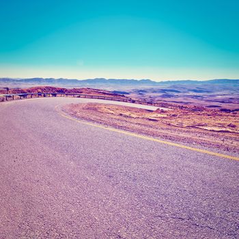 Winding Asphalt Road in the Negev Desert in Israel, Instagram Effect