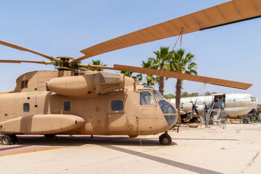 Transport helicopter on display in the Israeli Air Force Museum.