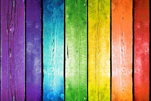 Planks in the colors of the rainbow. Colorful wood background.