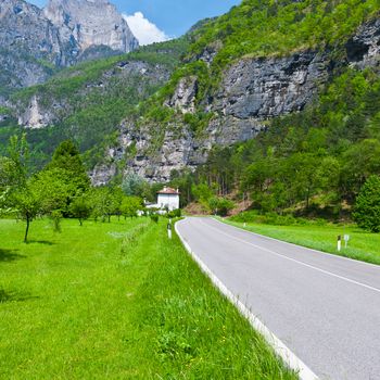Winding Asphalt Road in the Italian Alps