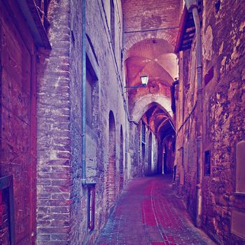 Old Street in the Historic Center of the City of Perugia in Italy, Instagram Effect