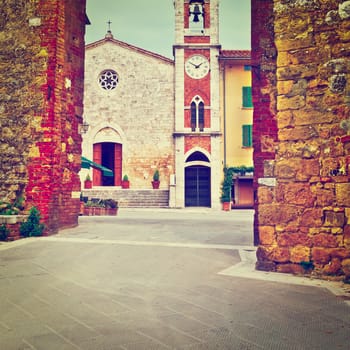 View through the Arch to the Church in the Italian City of Cetona, Instagram Effect