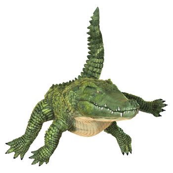 3D digital render of a green crocodile isolated on white background