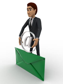 3d man with mail and holding mail icon concept on white background, side angle view