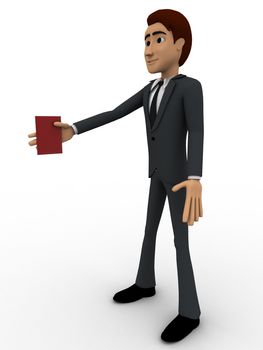 3d man showing red card concept on white background, right side angle view