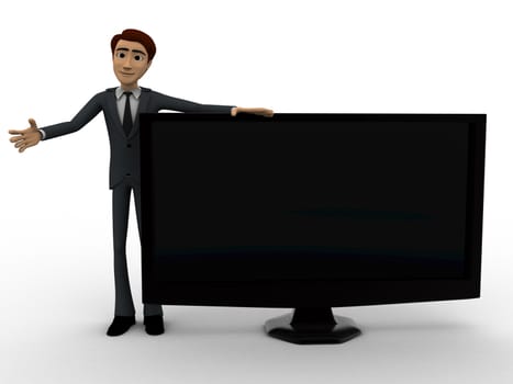 3d man with tv screen concept on white background, front angle view