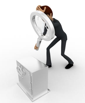 3d man examine locker concept on white background,  top angle view