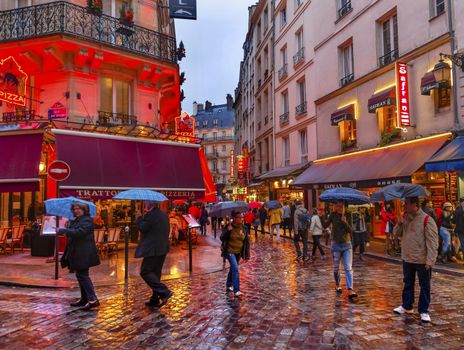 Wine Bars Restaurants Colorful Rainy Streets Tourists Lovers Walking Latin Quarter West Bank Seine Latin Quarter Rue De La Harpe Paris France