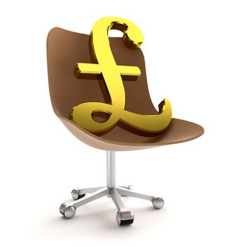 Pound sterling symbol in office chair on the white background