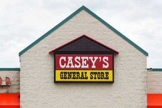 GRINNELL, IA/USA - AUGUST 8, 2015: Casey's General Store exterior and sign. Casey's General Stores, Inc., is a chain of convenience stores in the United States.