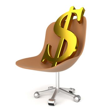 Dollar symbol in office chair on the white background