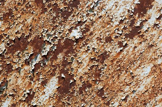 Rusted metallic surface with flaky paint