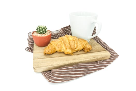 Croissant and coffee  on white background