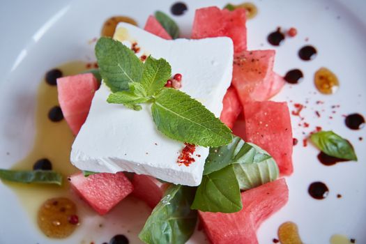 Healthy Organic Watermelon Salad with Mint and Feta