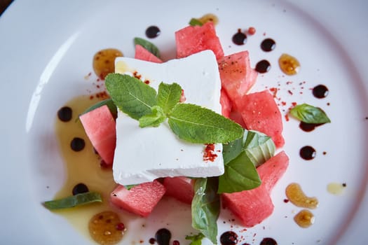 Healthy Organic Watermelon Salad with Mint and Feta