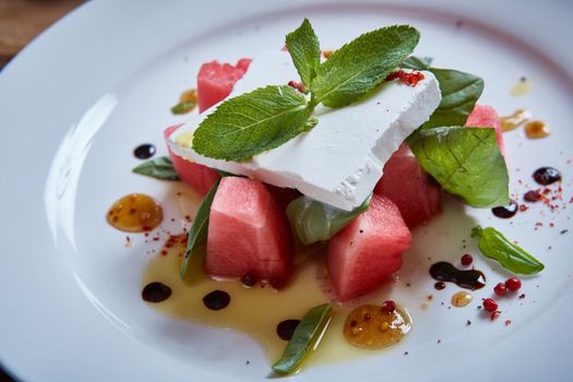 Healthy Organic Watermelon Salad with Mint and Feta