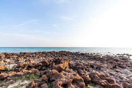 Rocks , sea and blue sky texture background