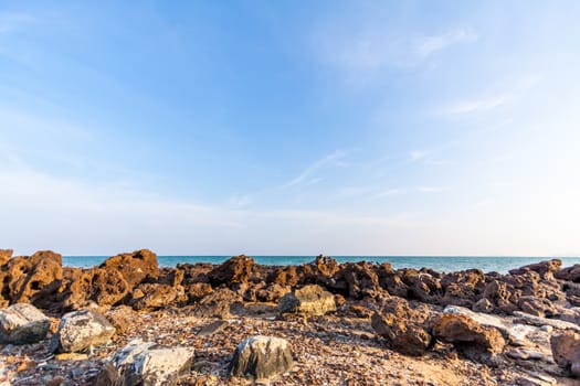 Rocks , sea and blue sky texture background