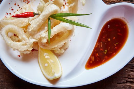 Deep Fried Calamari Rings with copy space