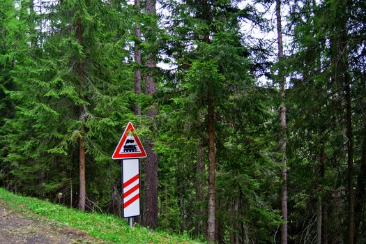 Traffic sign on forest road