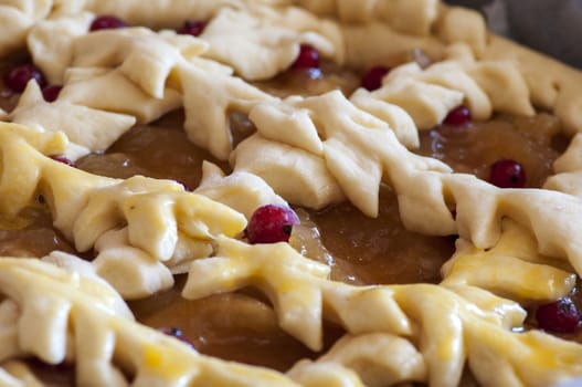 Apple pie ready for baking close up