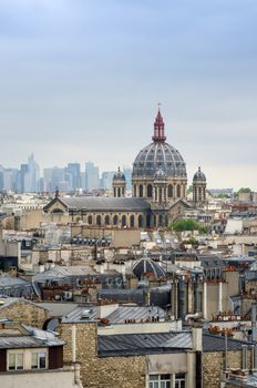 Saint-Augustin Church with La Defense in The Background, Paris, France.