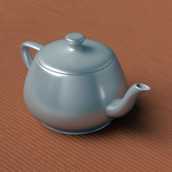 teapot on a bamboo mat, 3d illustration