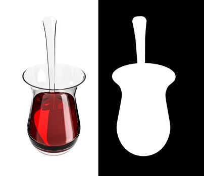Glass of Turkish tea on white background with alpha mask