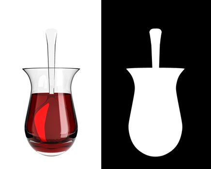 Glass of Turkish tea on white background with alpha mask