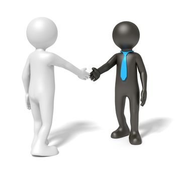 An image of a black and a white man shaking hands