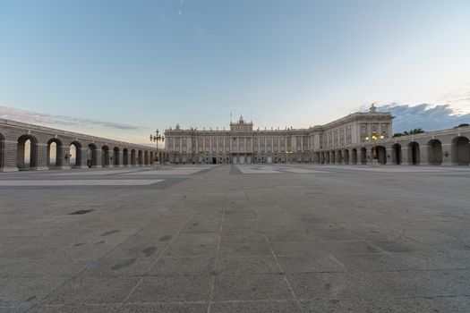 View of the facade of the Royal Palace of Madrid