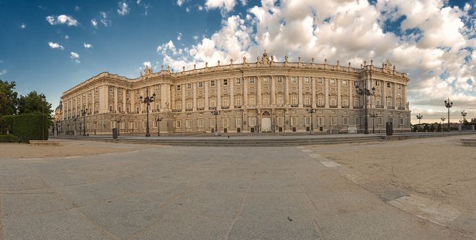 View of the facade of the Royal Palace of Madrid