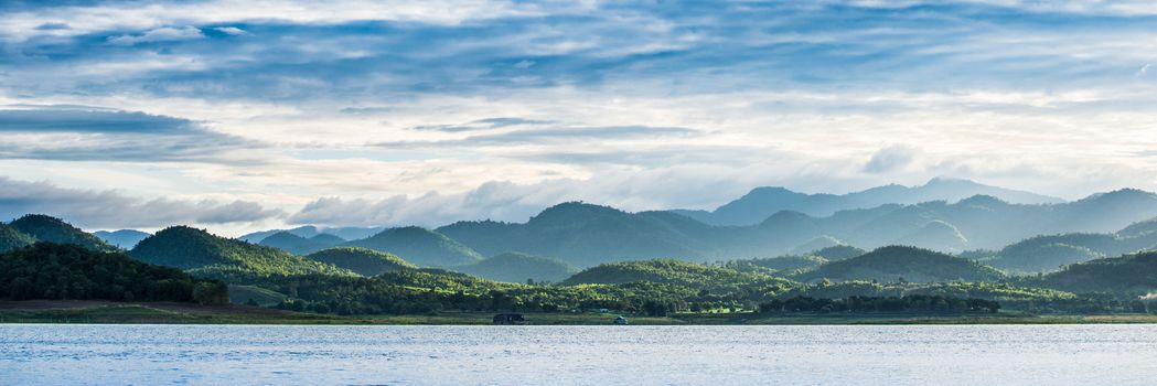 Panorama of Reservoir in Srinakarin Dam, Kanchanaburi Province, Thailand