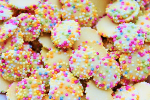 white chocolate buttons with sprinkles