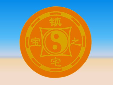 The symbol of ancient Chinese philosophy. Feng Shui symbol in the sky and the earth.