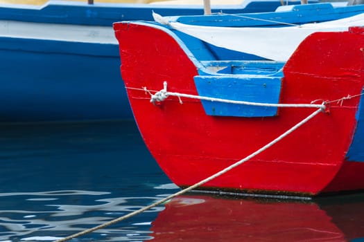 Small traditional fishing boat, made of wood, coloured, painted, Sicily