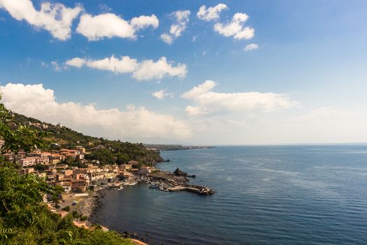 View of Sea port and houses at Acireale - Italy.