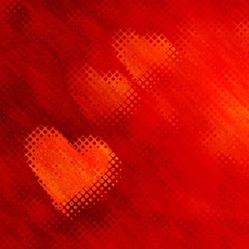 2D rendered image. Red hearts background with bubbles effect.