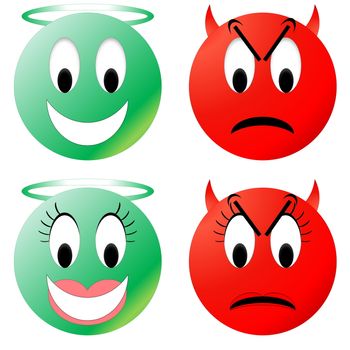 Green angel and red devil smiley, male and female