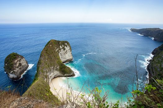 dream beach on coastline at Bali, Manta Point famous Diving place, Nusa Penida with blue sky