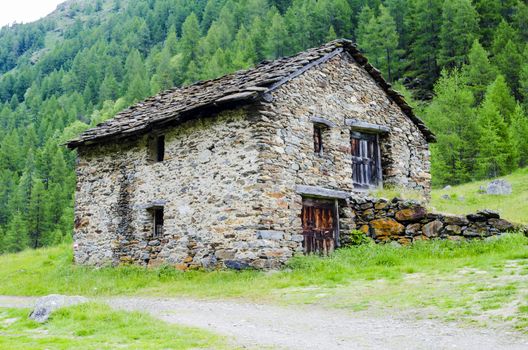 Stone houses. Traditional alpine village in the mountains