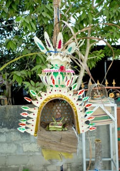 Traditional offerings for god befor build a house in Bali, Nusa Penida Island, Toyapakeh