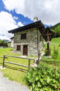 Stone houses. Traditional alpine village in the mountains