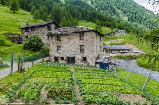 Stone houses. Traditional alpine village in the mountains